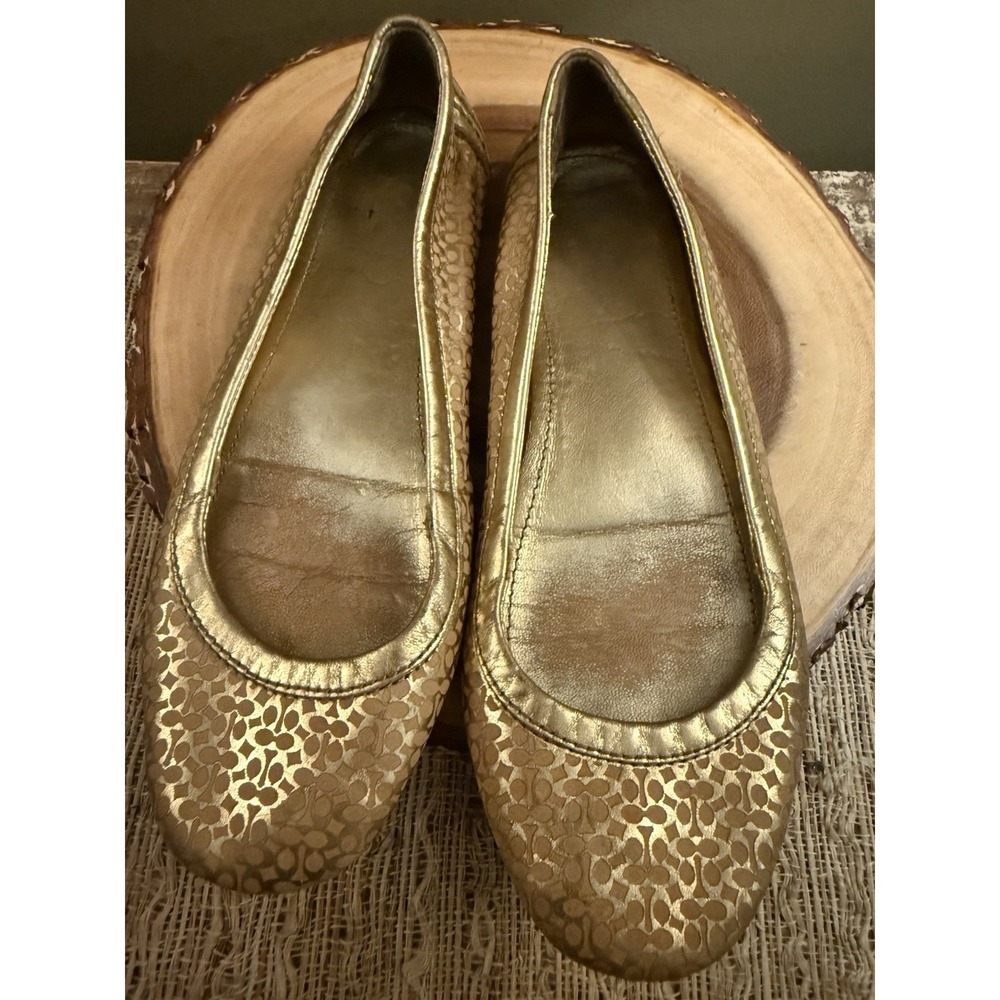 Coach Leatherware VALARI Logo C metallic gold driving loafers Ballet Flats 6M